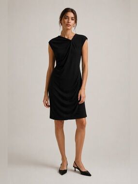 NWT Helmut Lang Open Asymmetric Draped Black Minimalist Cocktail Dress Sz Small
